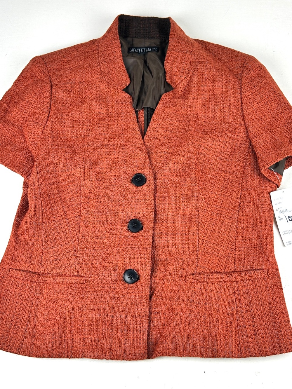 LAFAYETTE 148 Women’s 10 Orange Tweed Wool Blend Button Up Jacket Blazer NWT